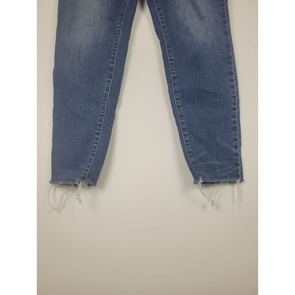 Maurices Jeans L Womens High Rise Dark Wash Raw Hem Buttonfly Skinny Denim - Picture 2 of 8